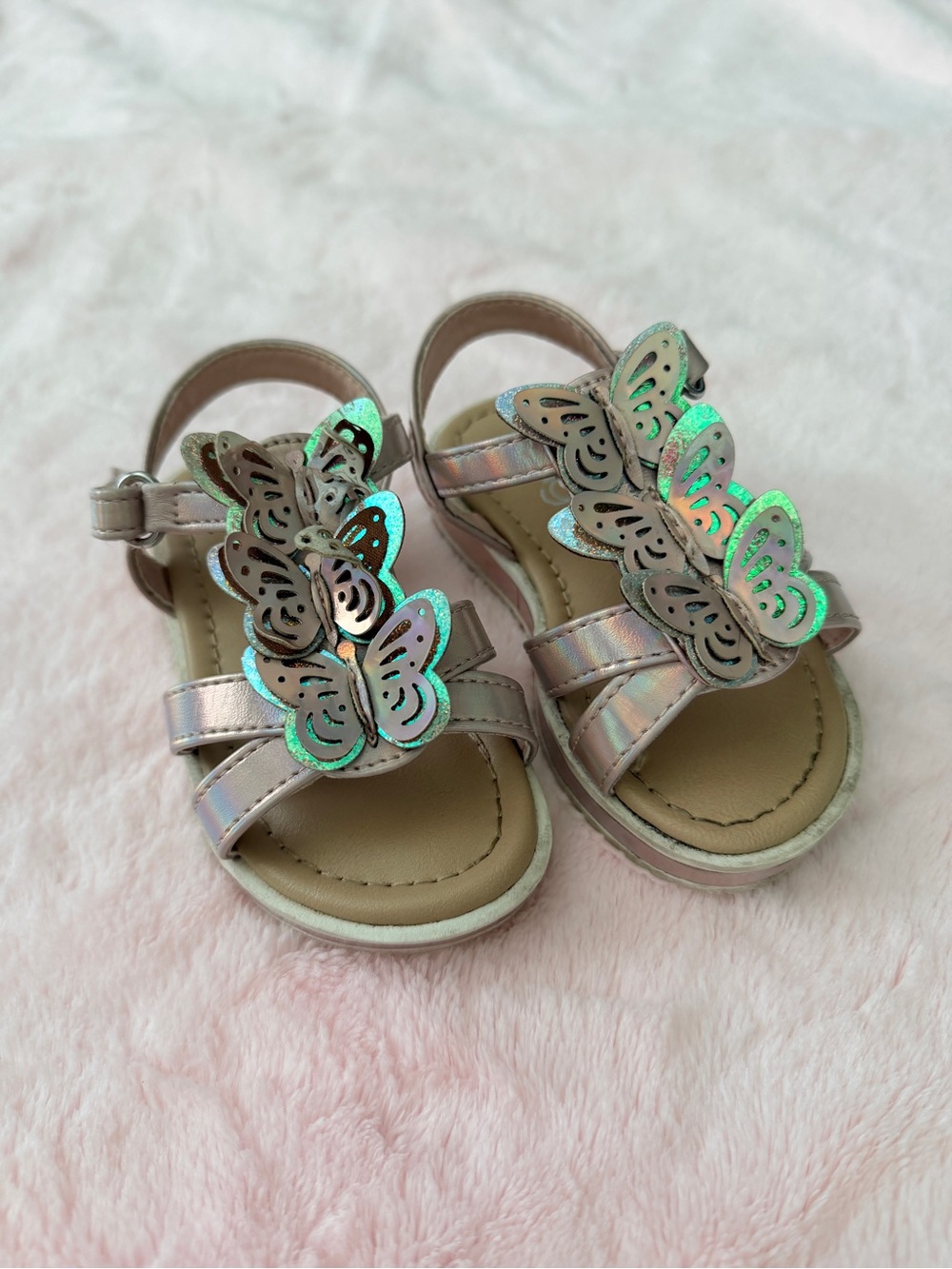 Sugar Iridescent Butterfly Sandals - Silver/Pink
